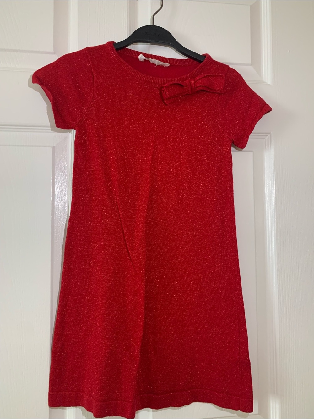 H&M Girls Red Sparkle Knit Dress with Bow, size 6-8